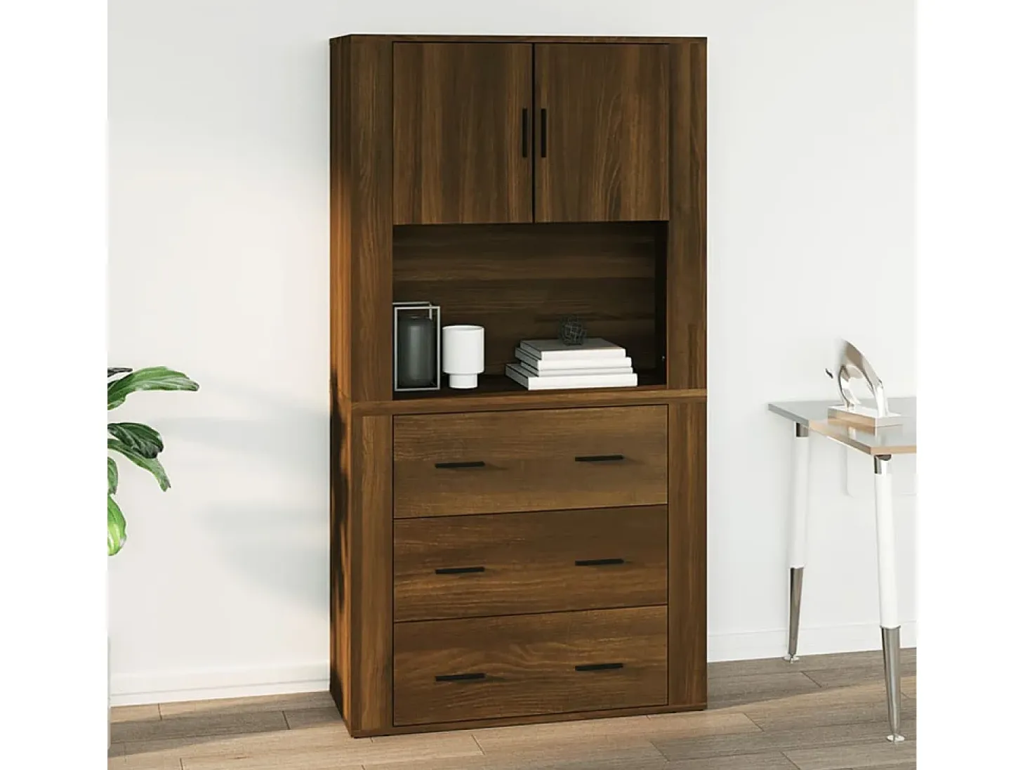 Armario de pared madera contrachapada marrón roble 80x33x80 cm