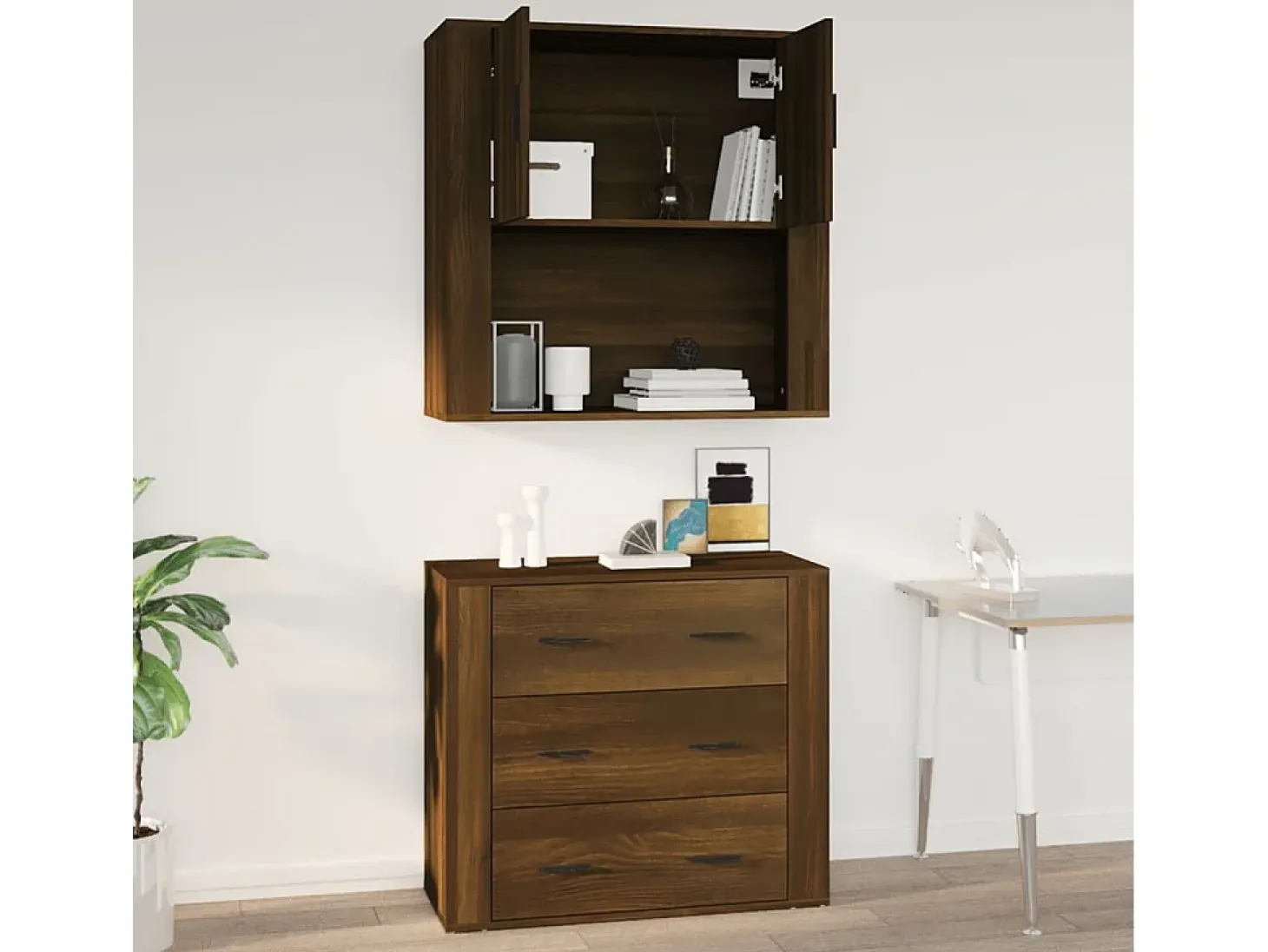 Armario de pared madera contrachapada marrón roble 80x33x80 cm
