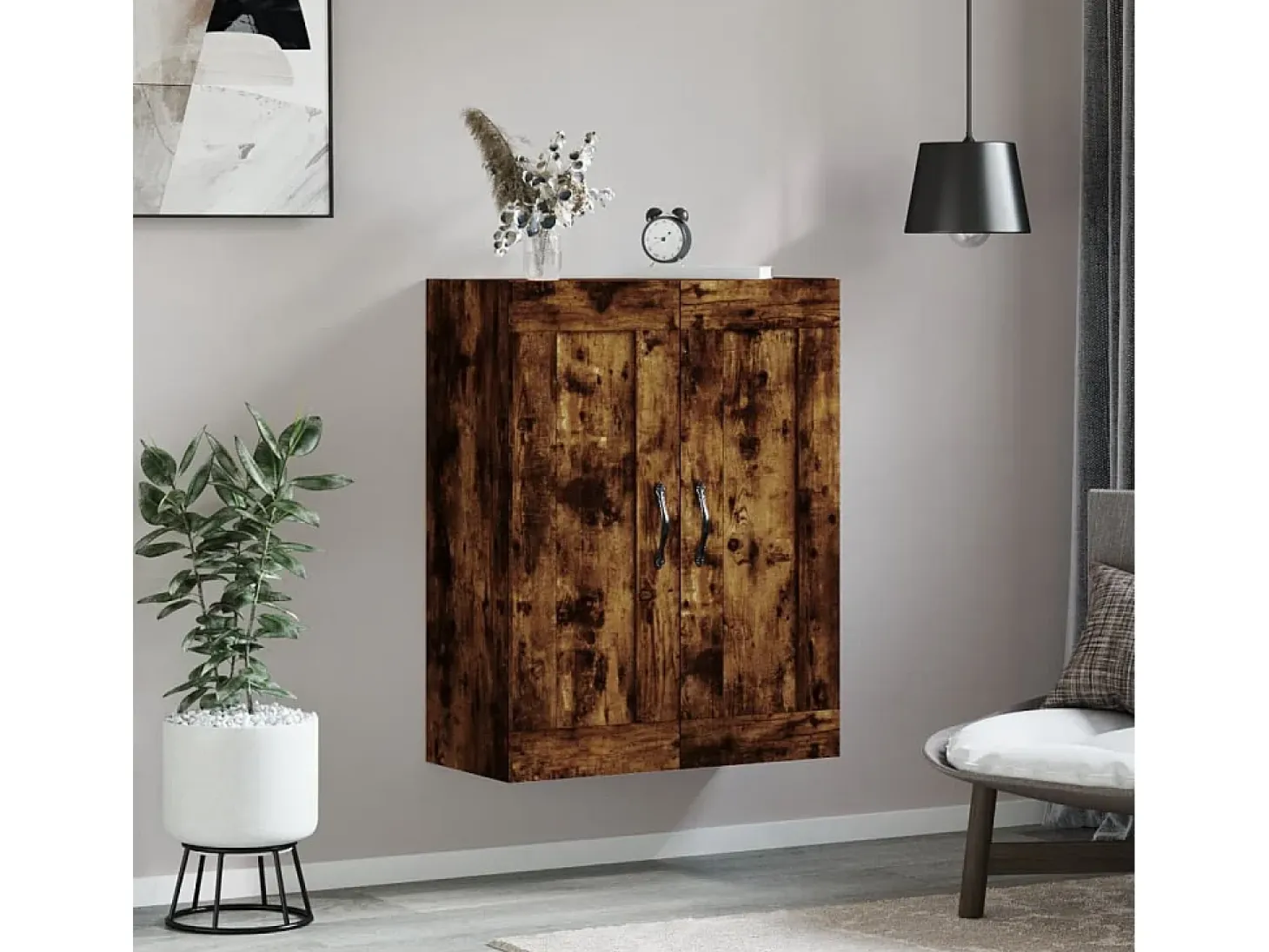 Armario de pared madera ingeniería roble ahumado 69,5x34x90 cm