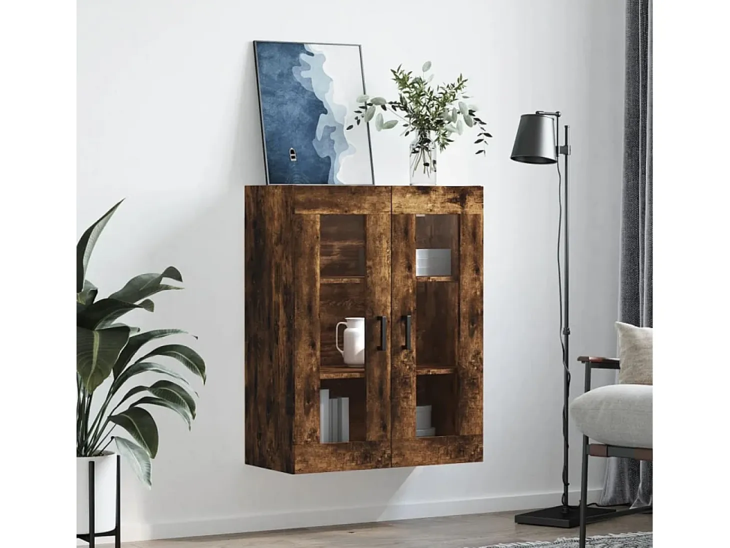 Armario de pared roble ahumado 69,5x34x90 cm