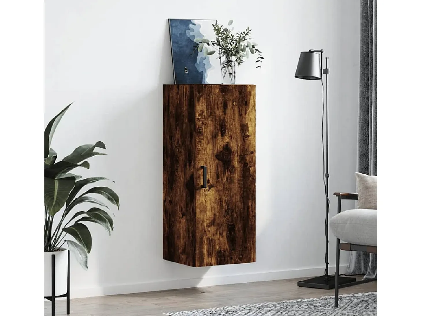 Armario de pared roble ahumado 34,5x34x90 cm