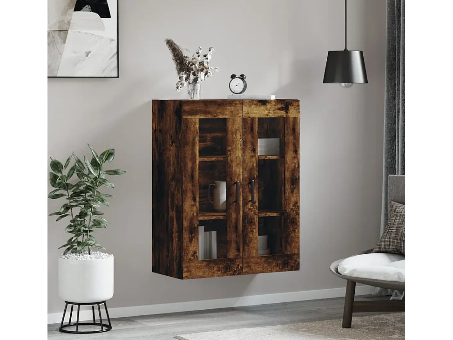 Armario de pared roble ahumado 69,5x34x90 cm