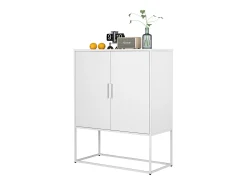 Armario metálico con puertas de cristal magnético, estante regulable, diseño moderno, para cocina, salón y oficina, color negro (80x35x160 cm)