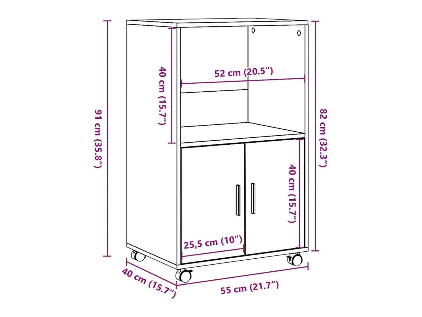 Armario rodante de roble Sonoma 55x40x91 cm madera de ingeniería