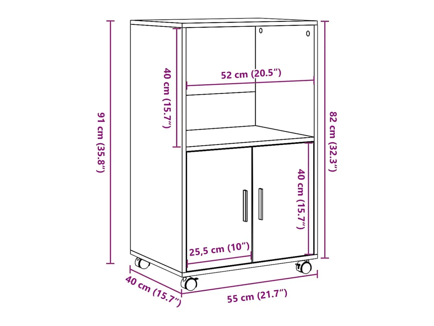 Armario rodante gris hormigón 55x40x91 cm madera de ingeniería