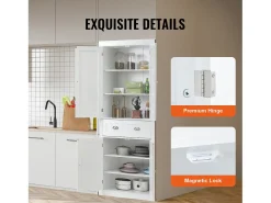 Armario SucceBuy de Despensa de Cocina 183cm, 4 Puertas, 3 Estantes Ajustables, Almacenamiento, Diseñado para Familias Grandes y Restaurantes