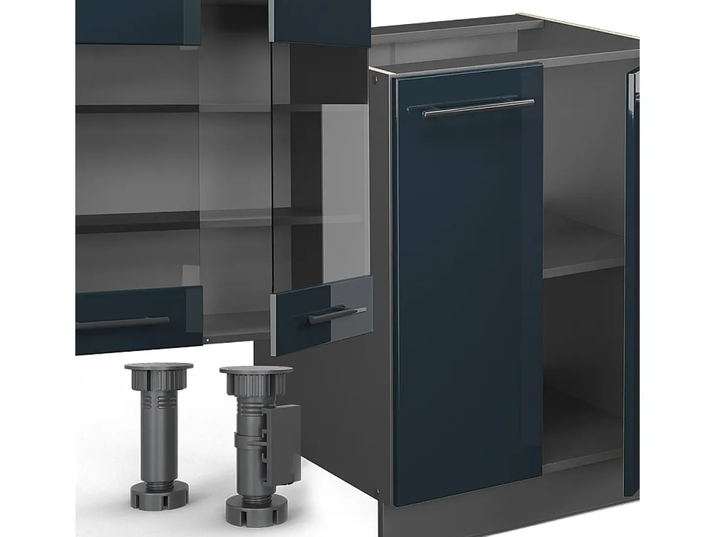 Armarios de cocina azul oscuro alto brillo/antracita 300x46x81.6 fame-line