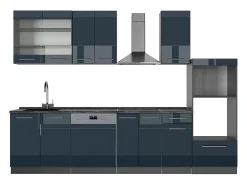 Armarios de cocina azul oscuro alto brillo/antracita 300x46x81.6 fame-line