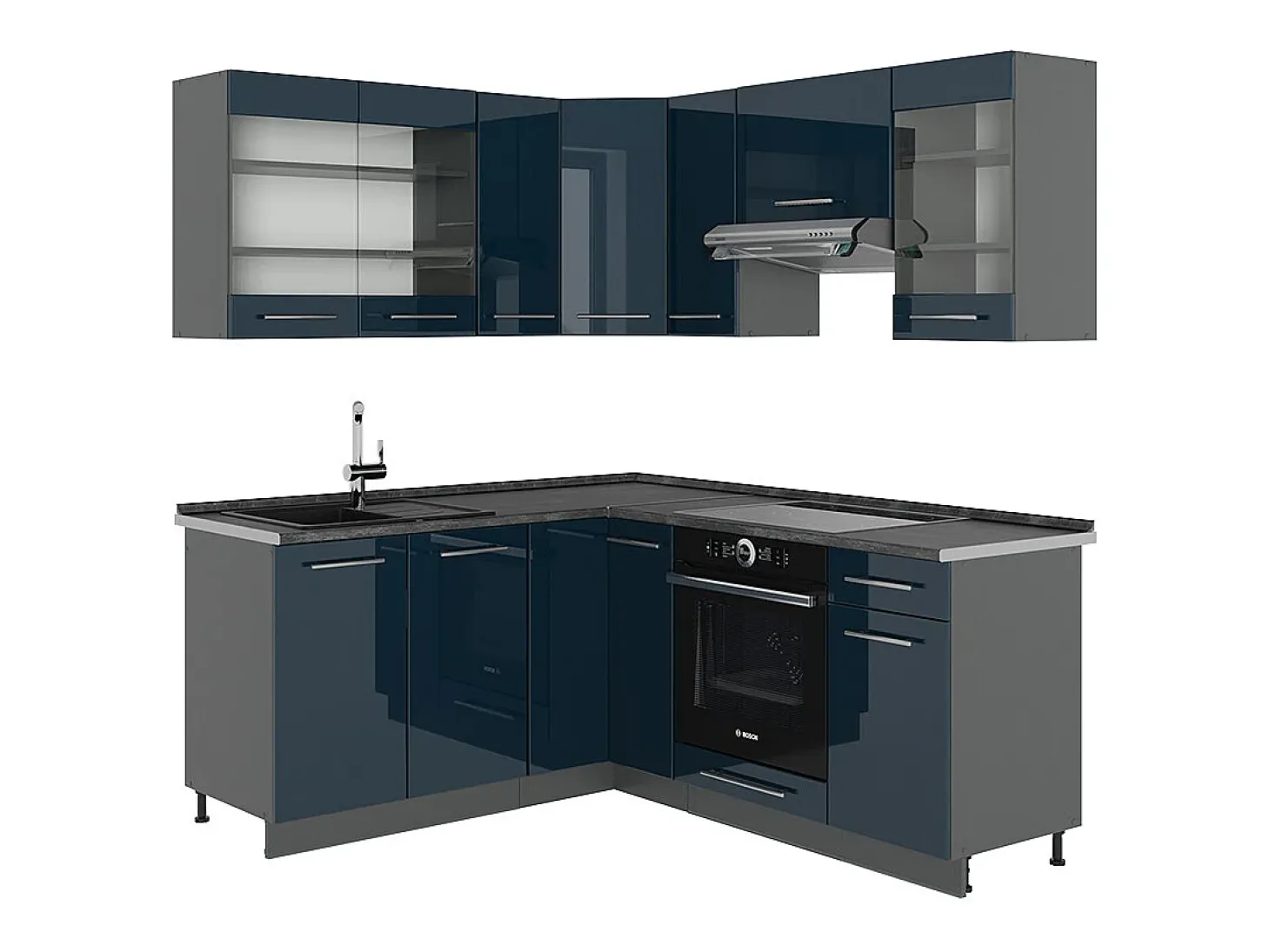 Armarios de cocina azul oscuro alto brillo/antracita 190x46x81.6 fame-line