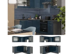 Armarios de cocina azul oscuro alto brillo/antracita 190x46x81.6 fame-line