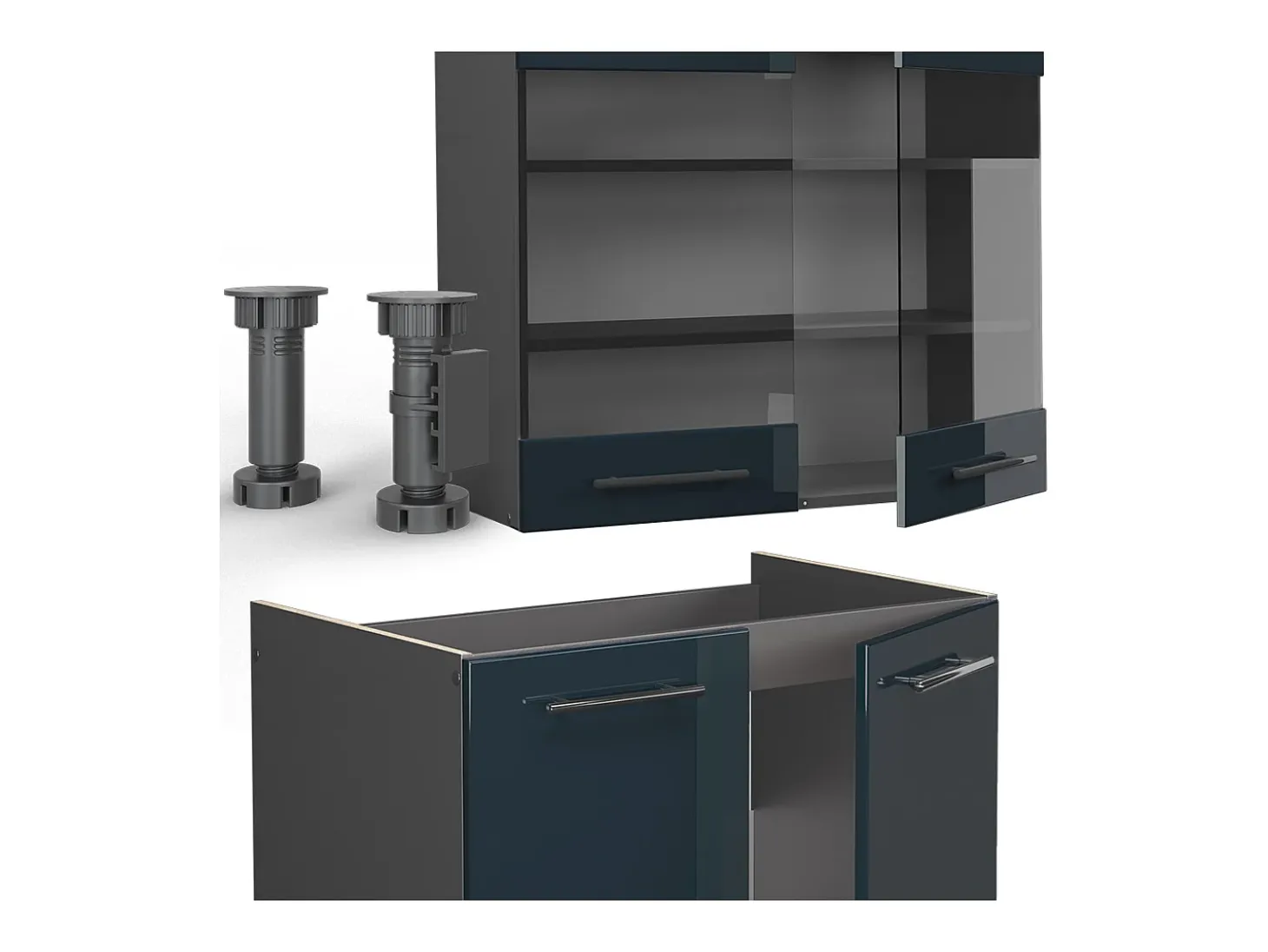 Armarios de cocina azul oscuro alto brillo/antracita 200x60x81.6 fame-line