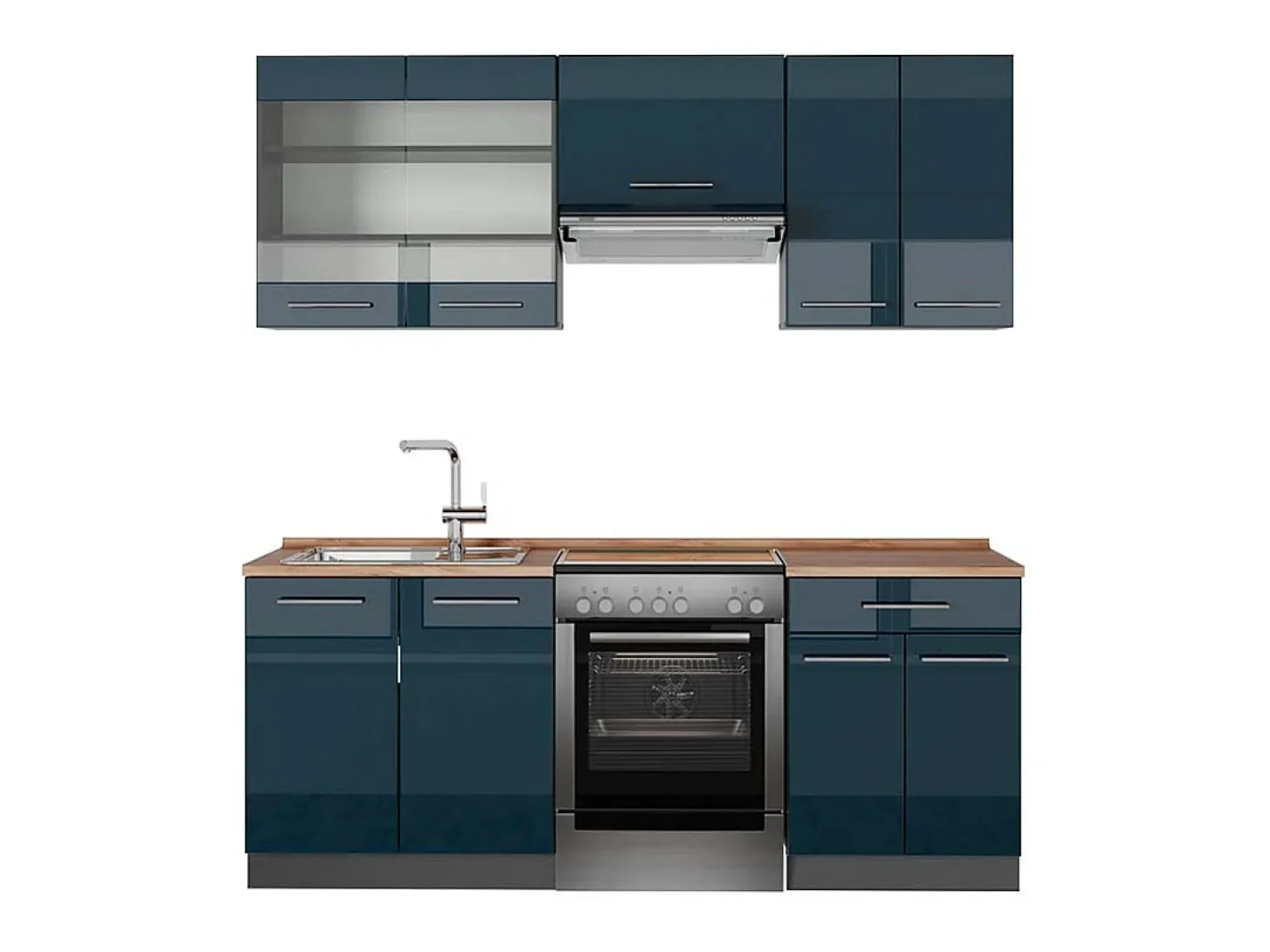 Armarios de cocina azul oscuro alto brillo/antracita 200x60x81.6 fame-line