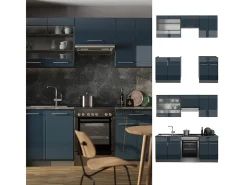 Armarios de cocina azul oscuro alto brillo/antracita 200x60x81.6 fame-line