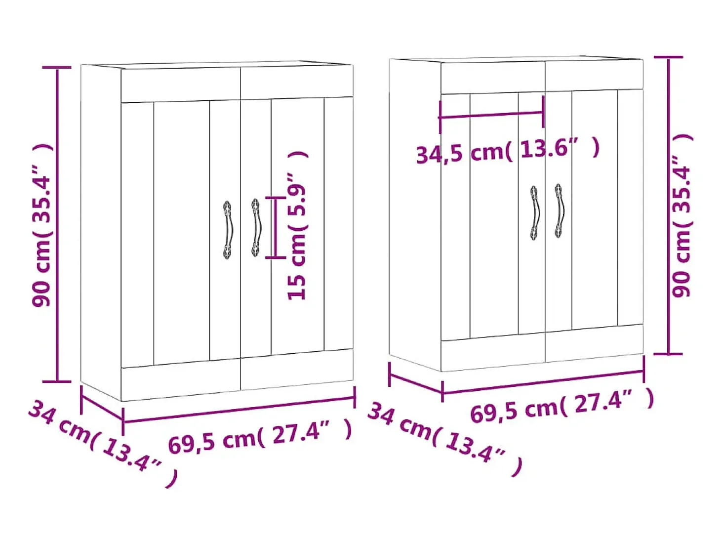 Armarios de pared 2 uds madera de ingeniería gris hormigón