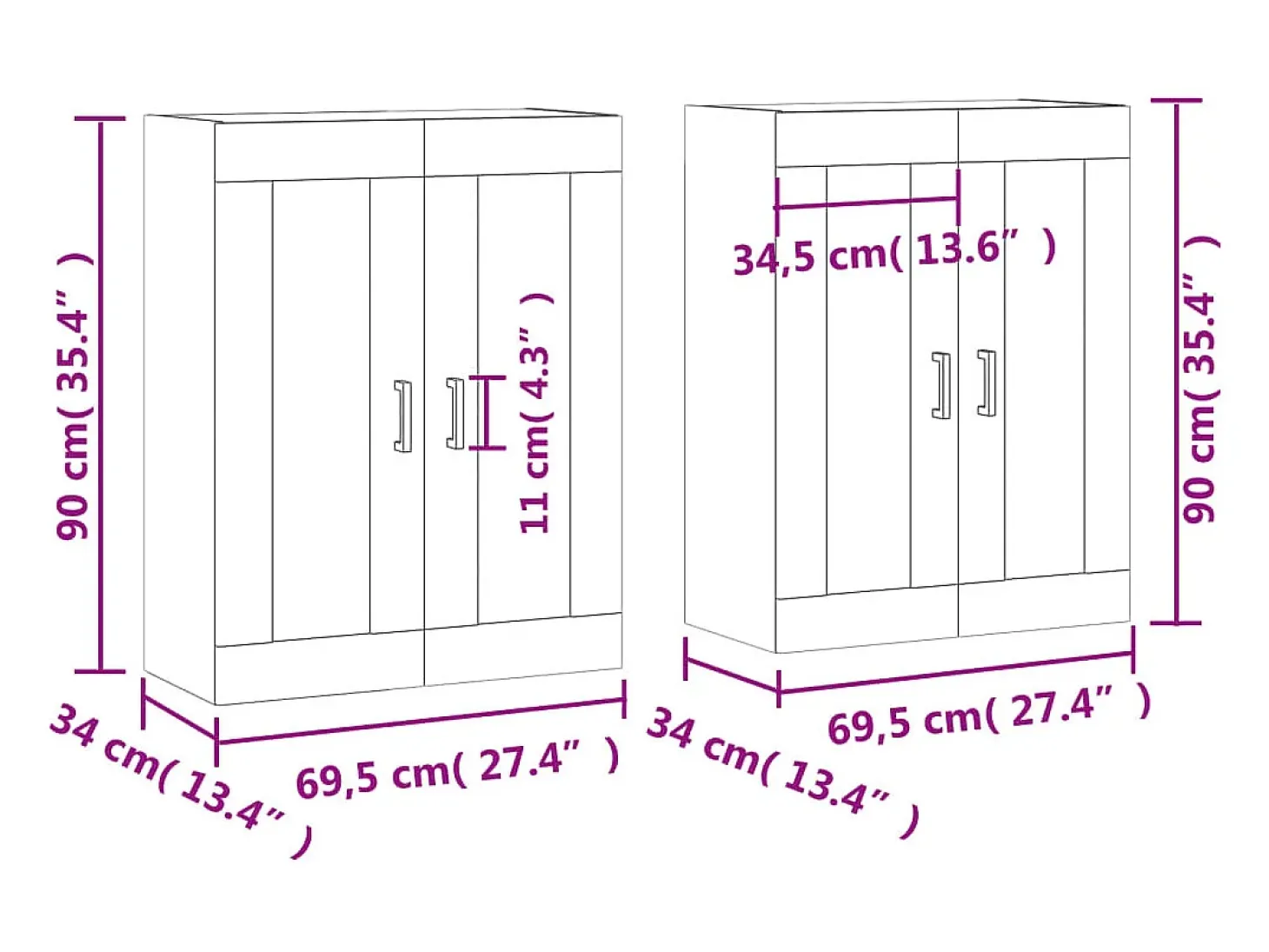 Armarios de pared 2 uds madera de ingeniería gris Sonoma
