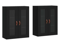 Armarios de pared de 2 piezas de madera de ingeniería negra