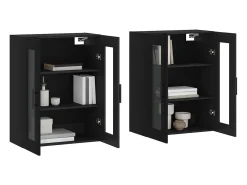 Armarios de pared de 2 piezas, color negro, madera de ingeniería