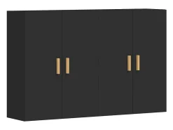 Armarios de pared de 2 piezas de madera de ingeniería negra