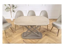 ATONIA – Oval extensible 130 a 190 cm – Superficie de cerámica efecto mármol beige – Patas de metal – Estilo moderno