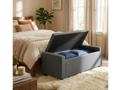 Banco con almacenamiento de tela para dormitorio y recibidor Merak - Gris