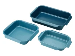 Bandejas para asar antiadherentes Joseph Joseph Nest Oven, set de 3, acero carbono, ahorro de espacio, apto para horno, color azul.