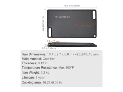 Barbacoa Placa SucceBuy, 25 x 42 cm, Parrilla de Cocción Reversible en Hierro Fundido para Barbacoa