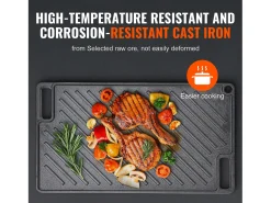 Barbacoa Placa SucceBuy, 25 x 42 cm, Parrilla de Cocción Reversible en Hierro Fundido para Barbacoa