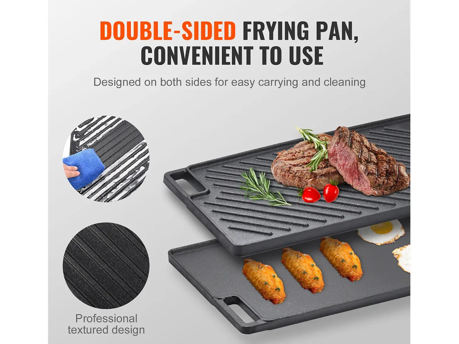 Barbacoa Placa SucceBuy, 25 x 42 cm, Parrilla de Cocción Reversible en Hierro Fundido para Barbacoa