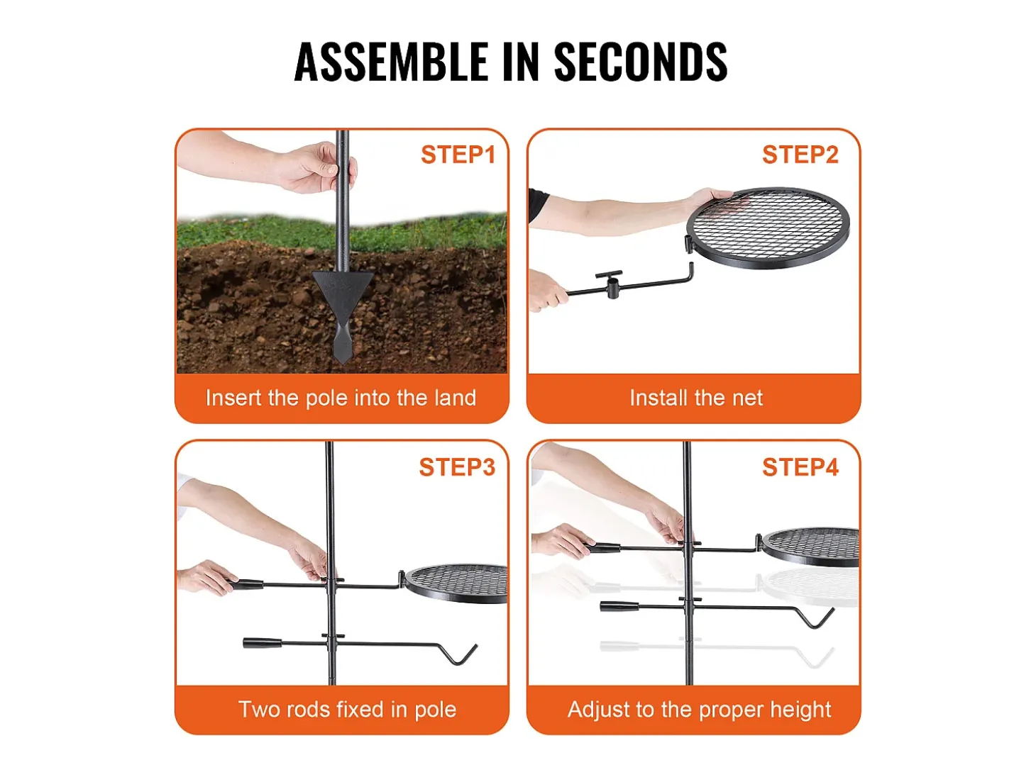 Barbacoa, SucceBuy Barbacoa Giratoria para Campamento, de Acero Resistente, con Rejilla Ajustable para Fuego Abierto, para Exteriores