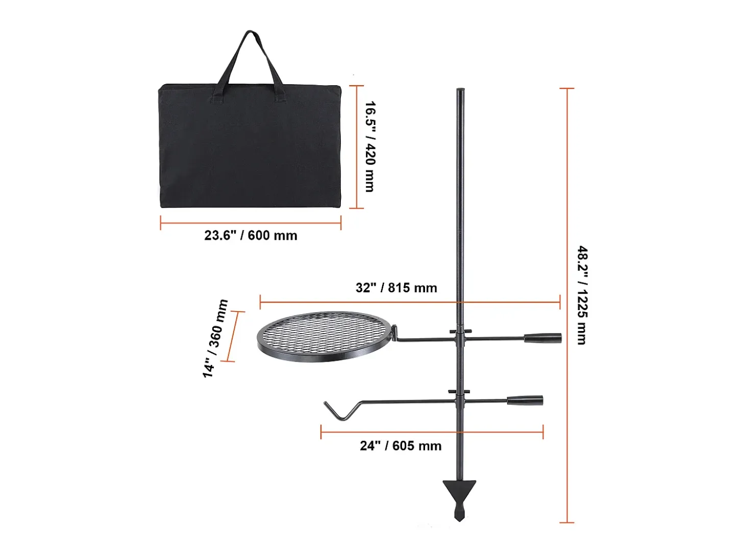 Barbacoa, SucceBuy Barbacoa Giratoria para Campamento, de Acero Resistente, con Rejilla Ajustable para Fuego Abierto, para Exteriores