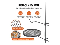Barbacoa, SucceBuy Barbacoa Giratoria para Campamento, de Acero Resistente, con Rejilla Ajustable para Fuego Abierto, para Exteriores