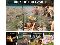 Barbacoa, SucceBuy Barbacoa Giratoria para Campamento, de Acero Resistente, con Rejilla Ajustable para Fuego Abierto, para Exteriores
