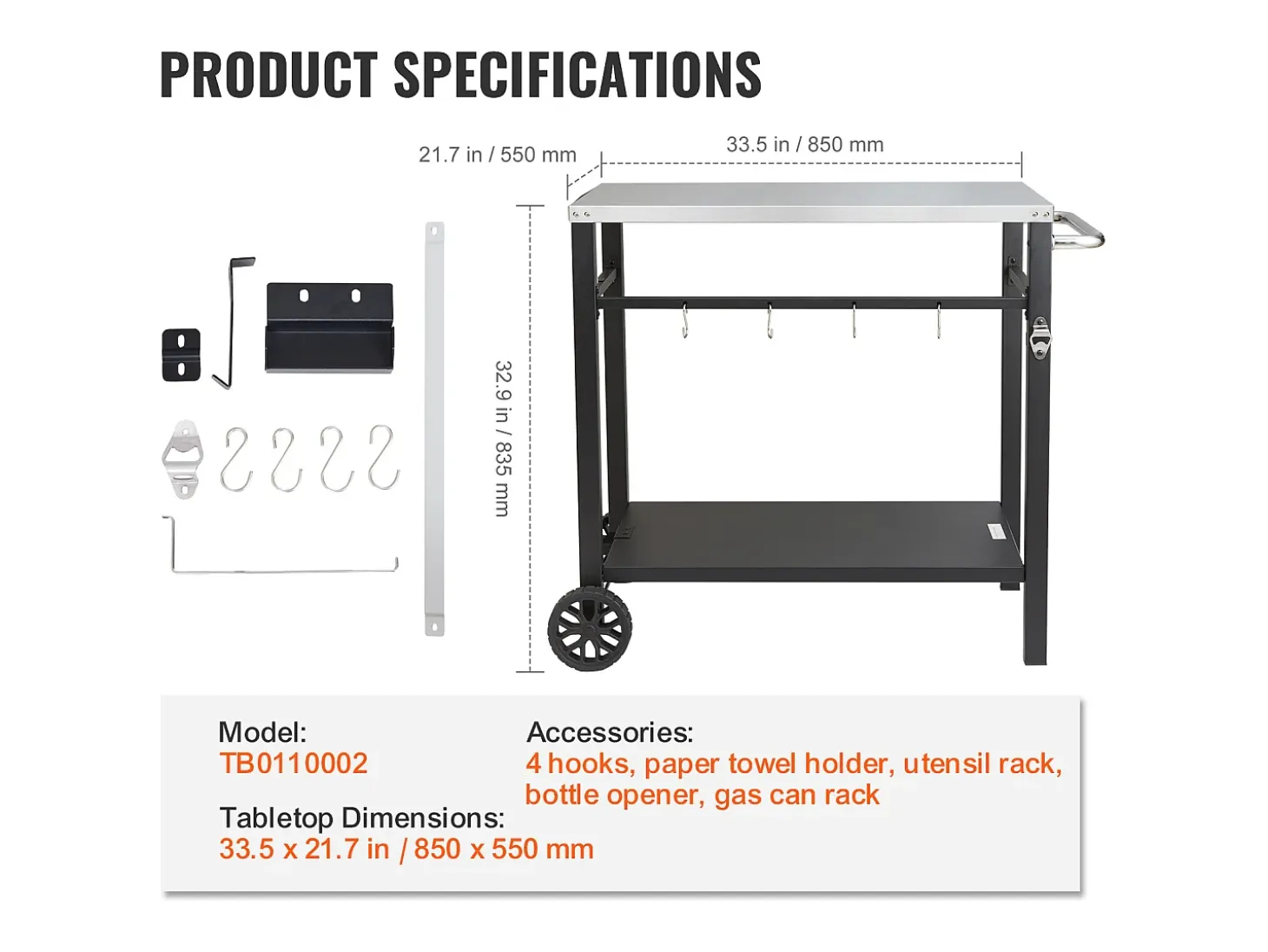 Barbecue a Gas SucceBuy Carrito de Comedor para Barbecue Exterior, Carrito de Preparación de Alimentos Móvil de Doble Estante para la Terraza