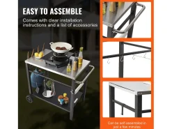 Barbecue a Gas SucceBuy Carrito de Comedor para Barbecue Exterior, Carrito de Preparación de Alimentos Móvil de Doble Estante para la Terraza