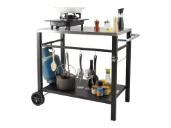 Barbecue a Gas SucceBuy Carrito de Comedor para Barbecue Exterior, Carrito de Preparación de Alimentos Móvil de Doble Estante para la Terraza