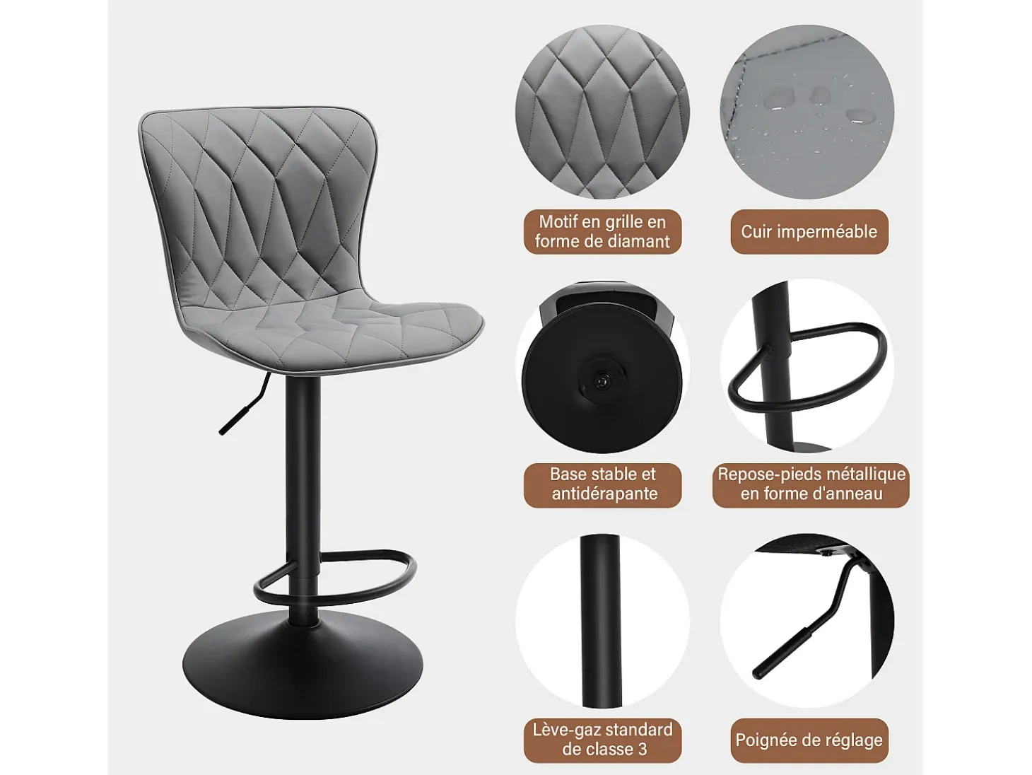 Barra elevable - 2 gris oscuro, acolchado diamante 'piel de gato'