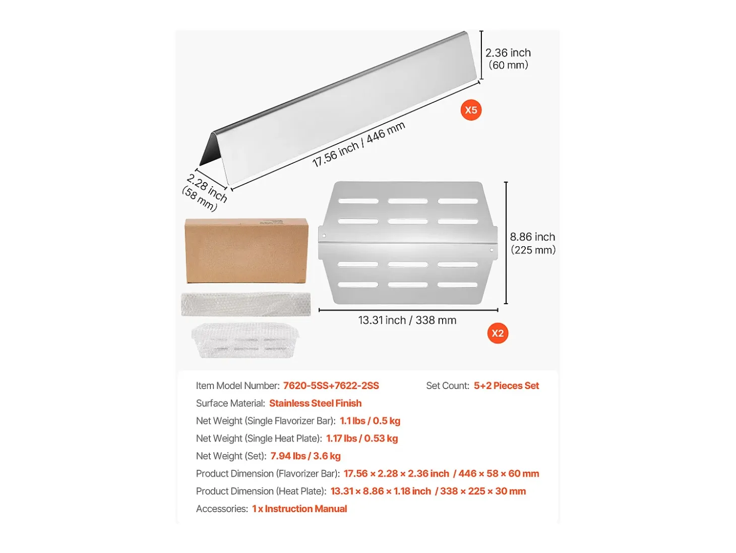 Barras de Cubrequemadores y Difusor SucceBuy de Calor para Barbacoa 7PCs, Deflector de Grasa para Quemador 44,6 cm, para Barbacoas Weber Genesis Serie 300