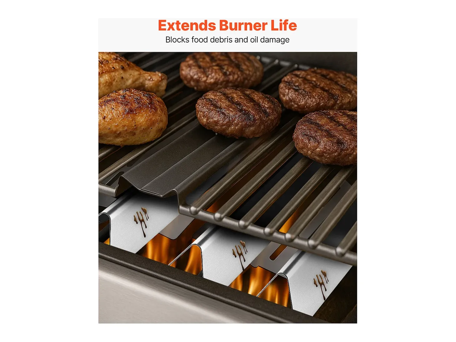 Barras de Cubrequemadores y Difusor SucceBuy de Calor para Barbacoa 7PCs, Deflector de Grasa para Quemador 44,6 cm, para Barbacoas Weber Genesis Serie 300