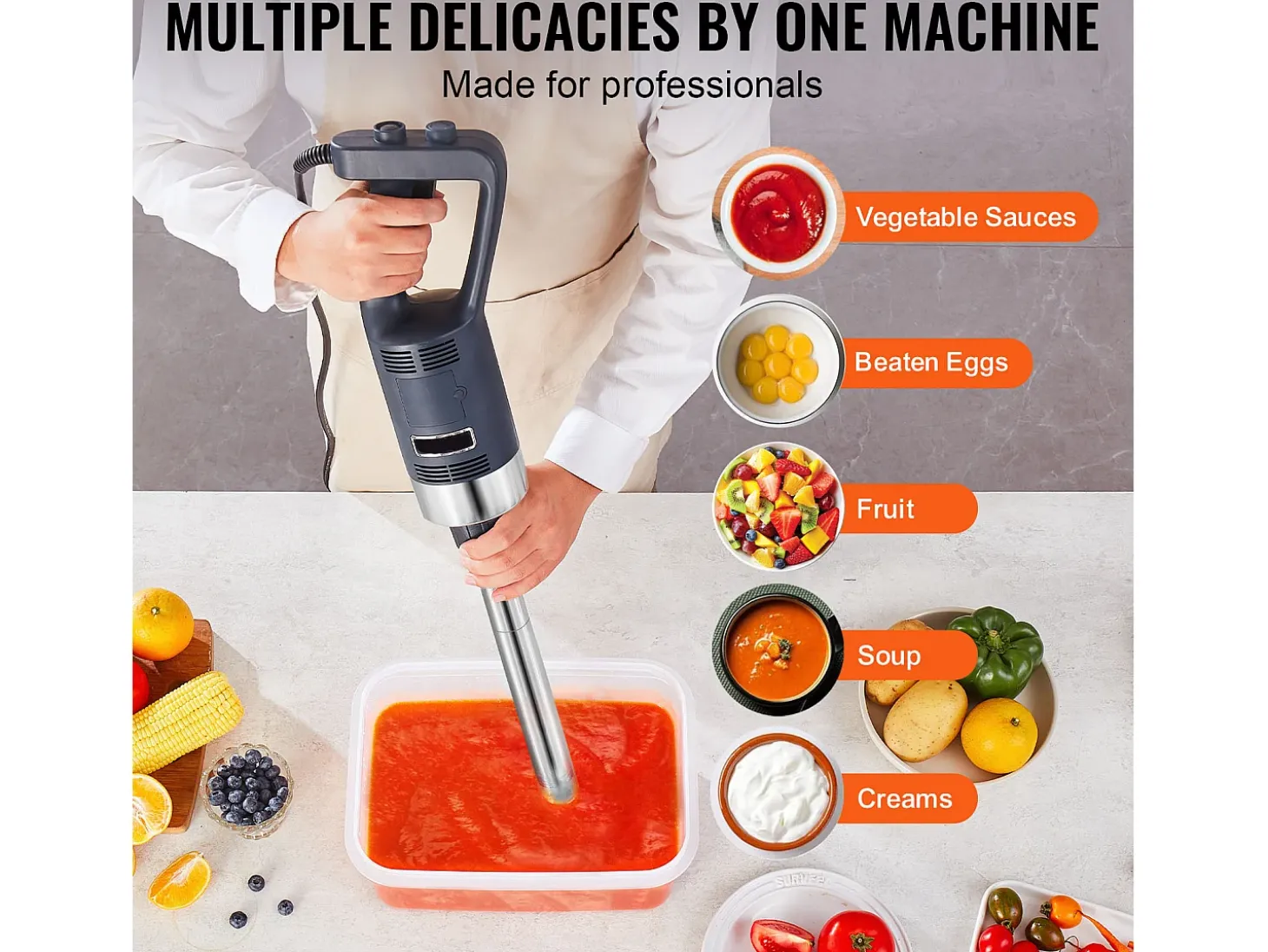 Batidora de Inmersión Comercial SucceBuy, 500 W, Velocidad Variable, Ideal para Diversas Salsas, Sopas y Más