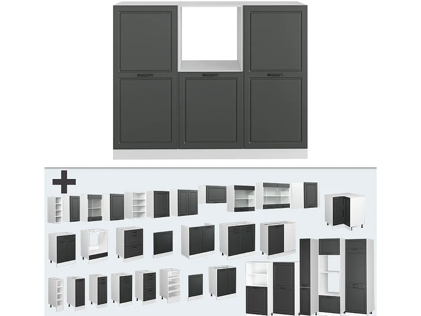 Bloque de cocina antracita casa de campo/blanco 180x46x81.6 r-line