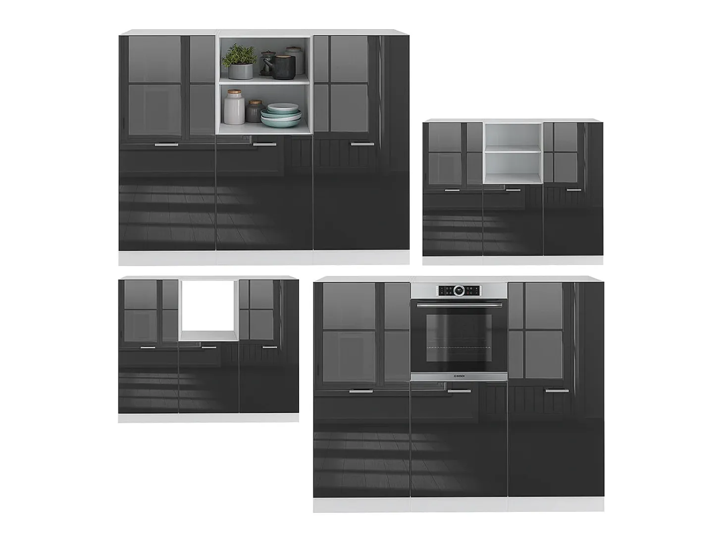 Bloque de cocina antracita brillo intenso/blanco 180x46x81.6 r-line
