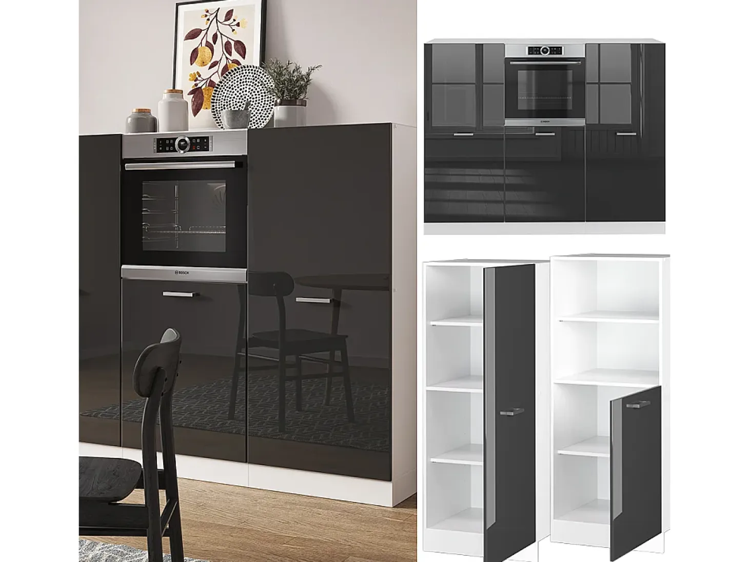 Bloque de cocina antracita brillo intenso/blanco 180x46x81.6 r-line