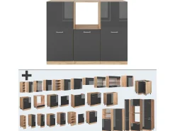 Bloque de cocina antracita brillo intenso/roble dorado eléctrico 180x46x81.6 r-line