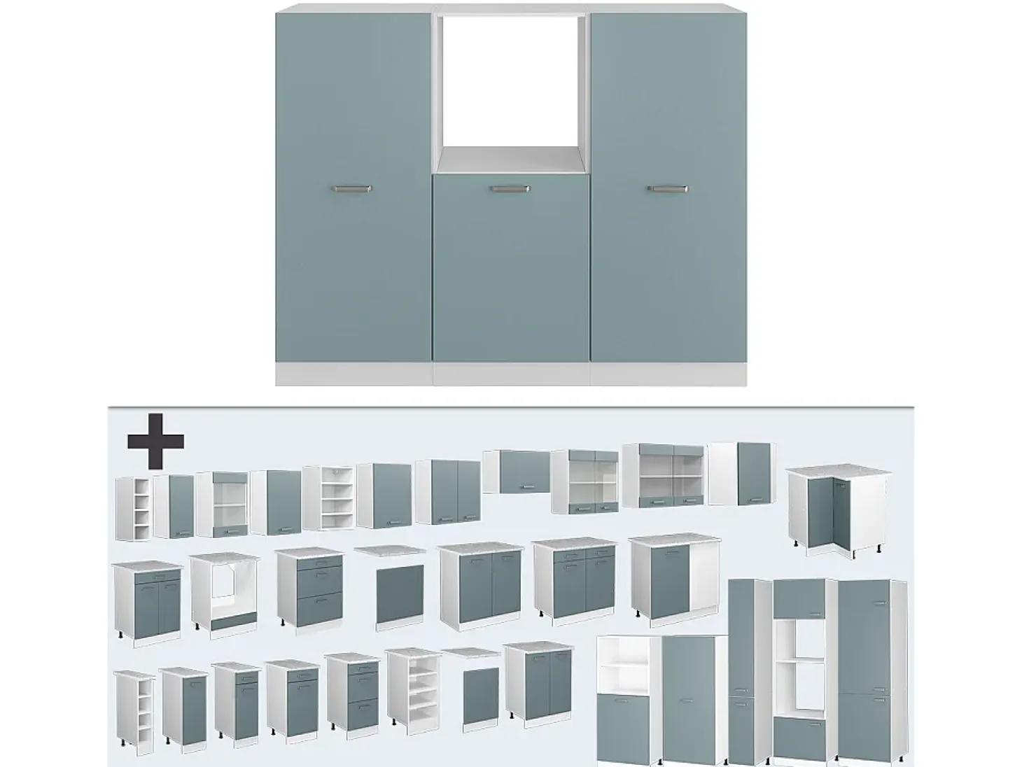 Bloque de cocina azul-gris-blanco 180x46x81.6 r-line