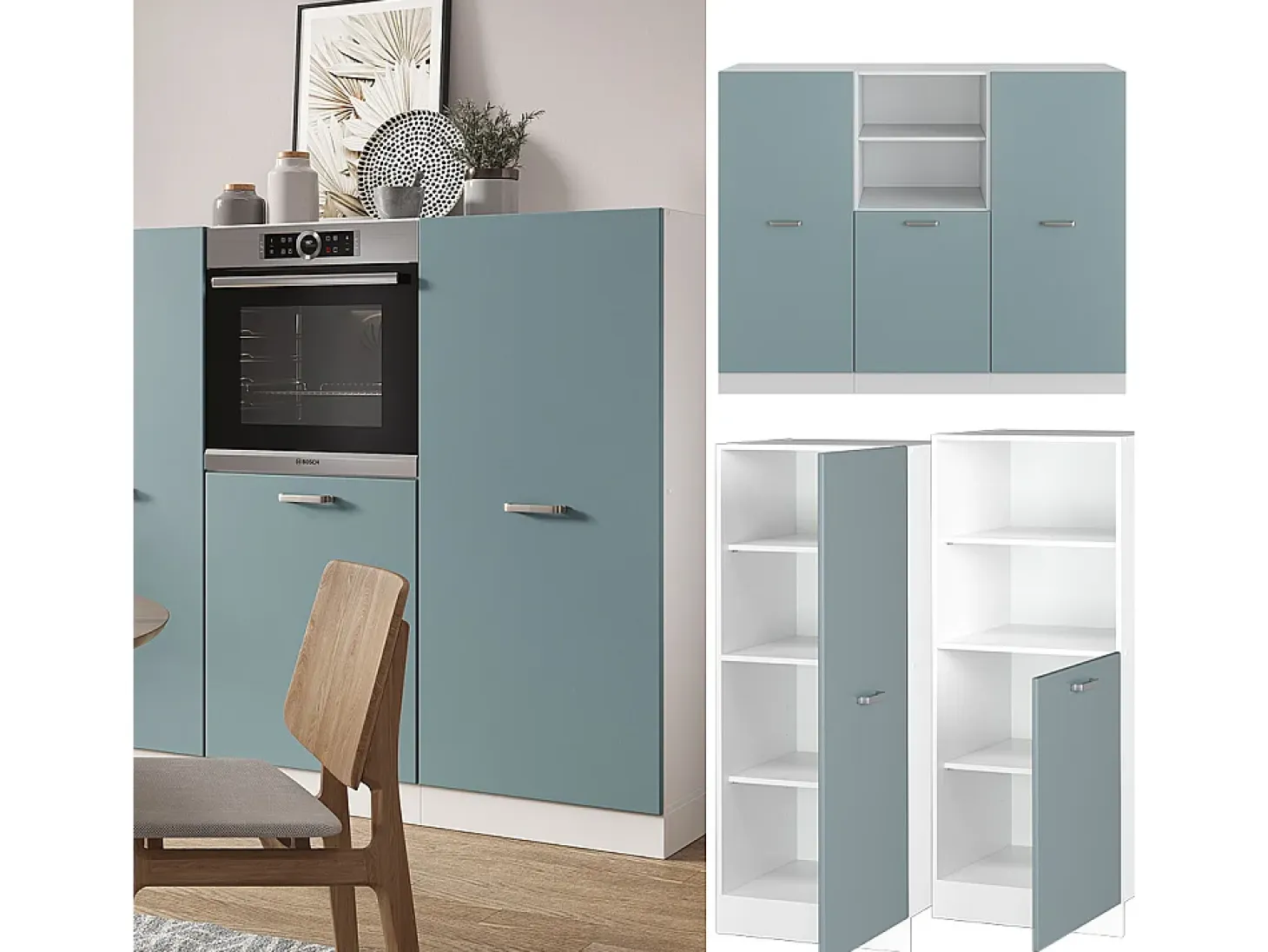 Bloque de cocina azul-gris-blanco 180x46x81.6 r-line