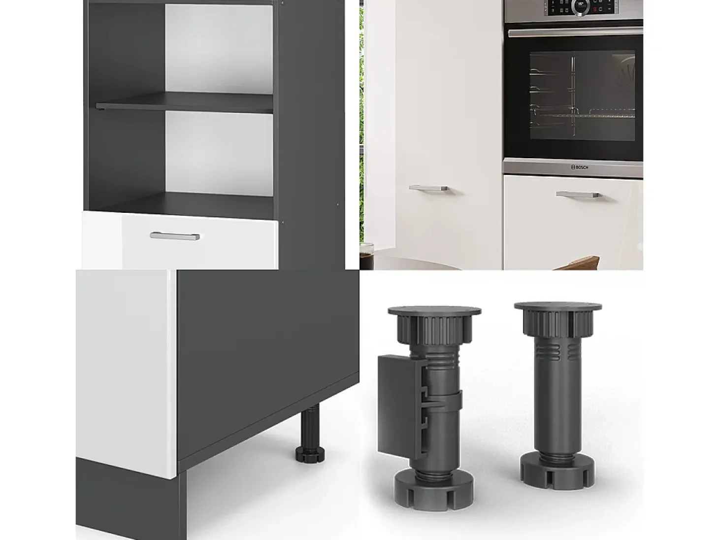 Bloque de cocina blanco brillo/antracita 180x46x81.6 r-line