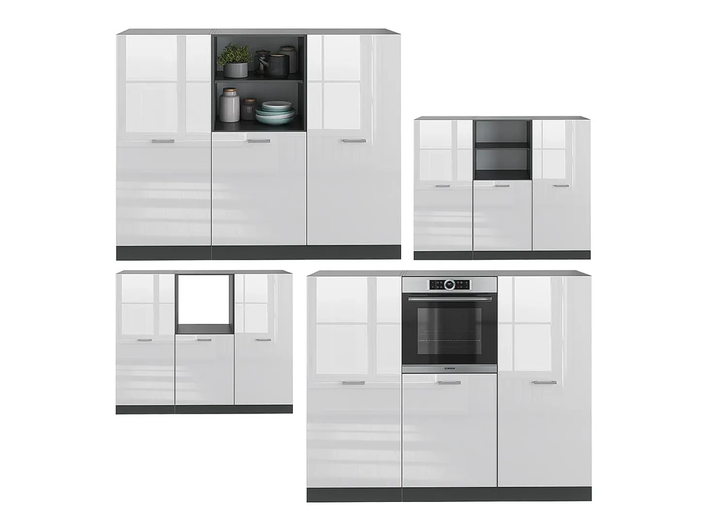 Bloque de cocina blanco brillo/antracita 180x46x81.6 r-line