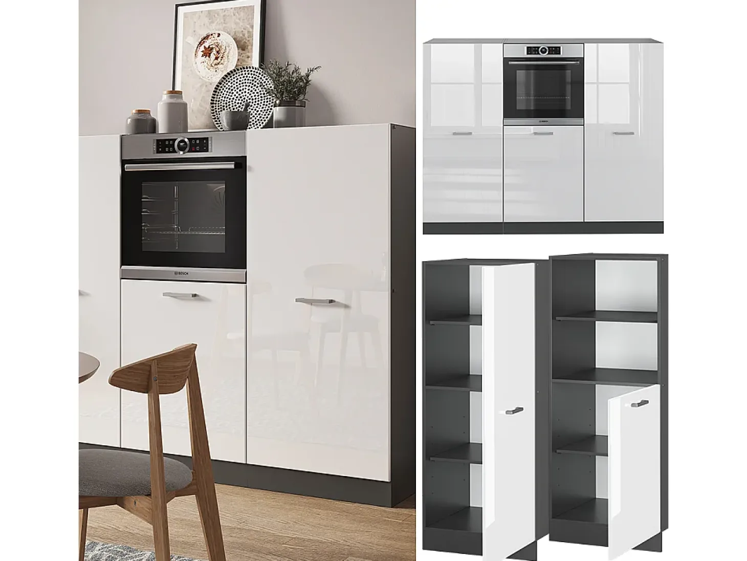 Bloque de cocina blanco brillo/antracita 180x46x81.6 r-line