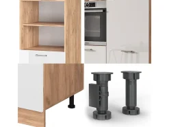 Bloque de cocina blanco brillo intenso/roble dorado 180x46x81.6 r-line