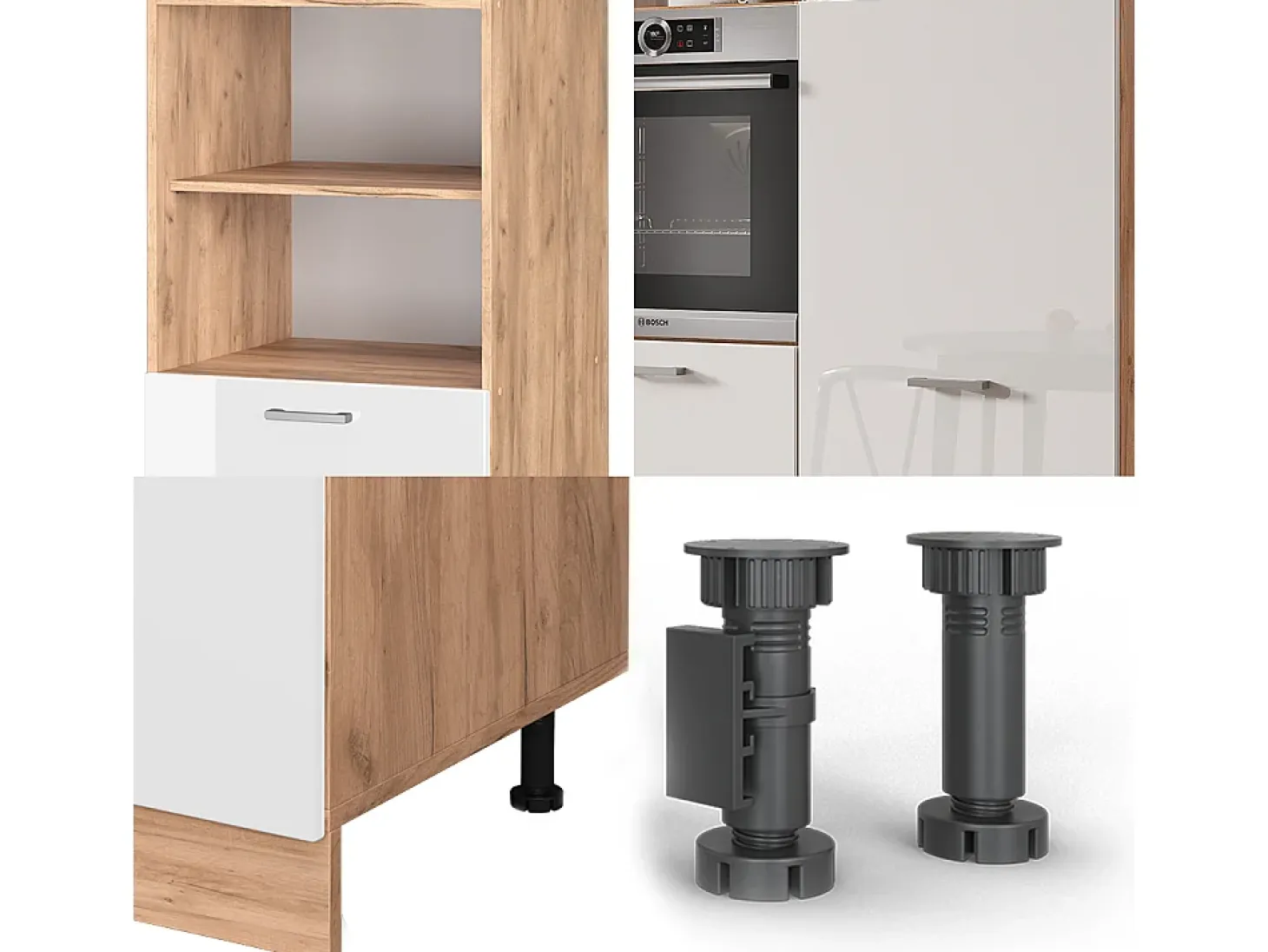 Bloque de cocina blanco brillo intenso/roble dorado 180x46x81.6 r-line